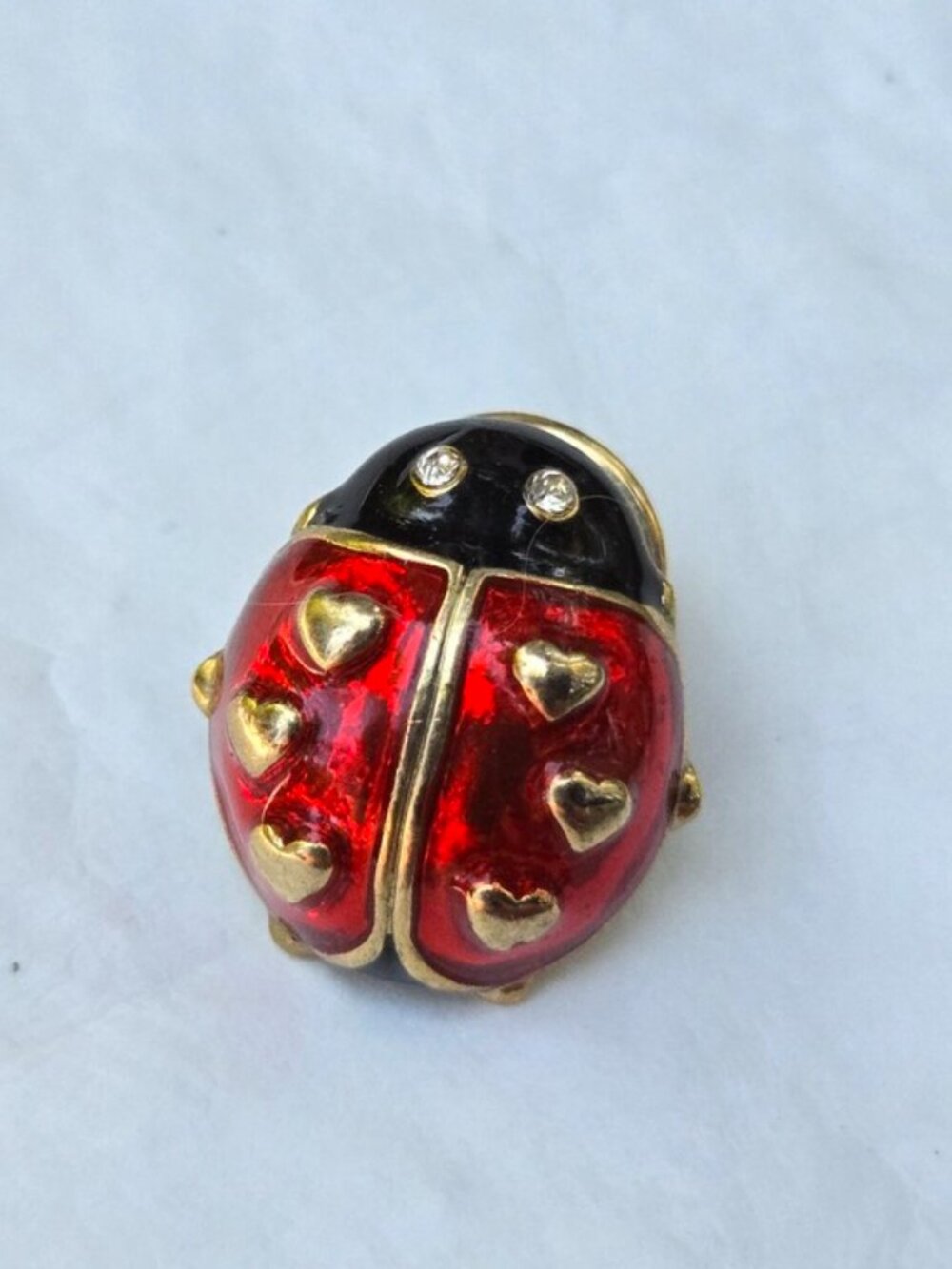 2005 Avon Love Bug Lapel Pin Ladybug Rhinestone Eyes Enamel Pinback Statement